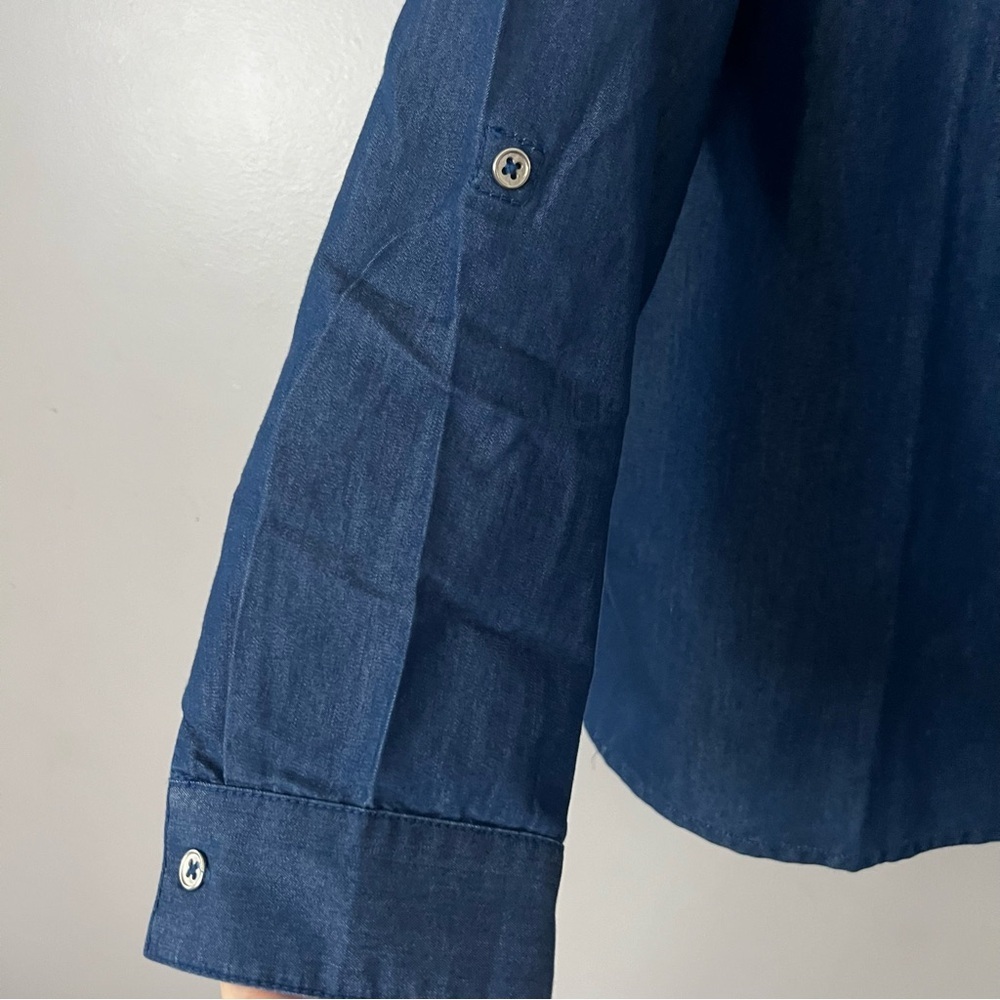 Blair Floral Embroidered Chambray Button Down Shirt XL Long Roll Tab Sleeve Boho - Picture 6 of 8